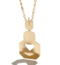 Square and hexagon diamond line necklace with "Araki #4" handmade chain